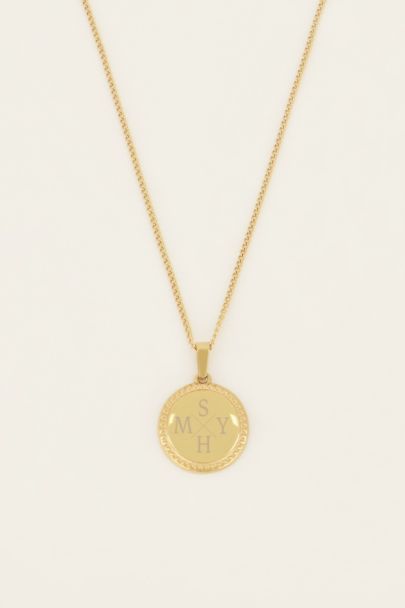 Engraved long necklace with round charm