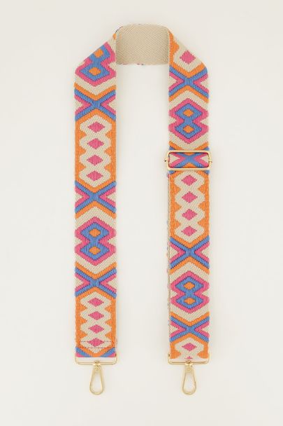Beige bag strap met gekleurd patroon