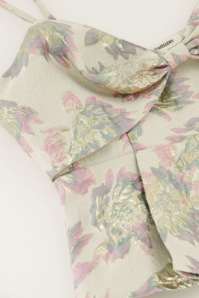 Beige floral top with jacquard