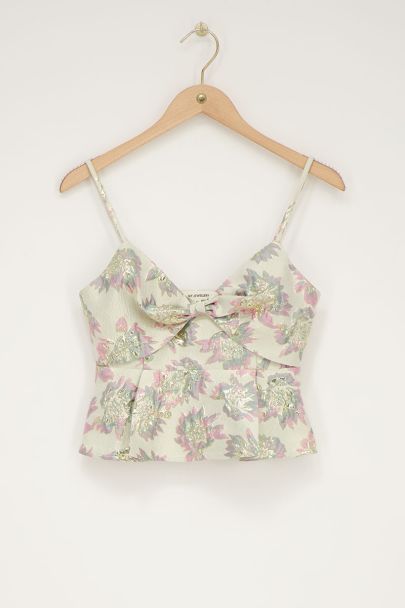 Beige floral top with jacquard