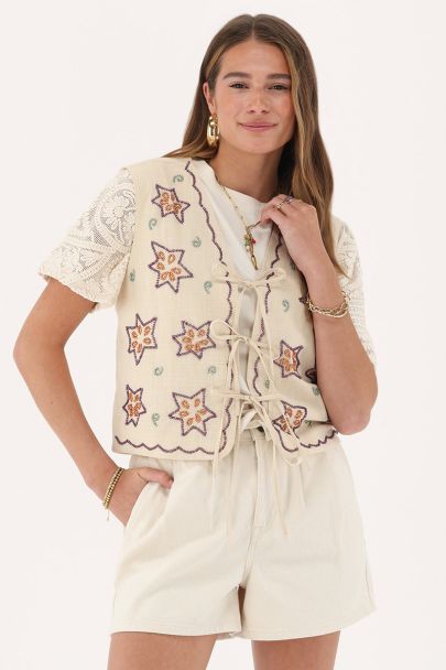 Beige gilet with bows & beads