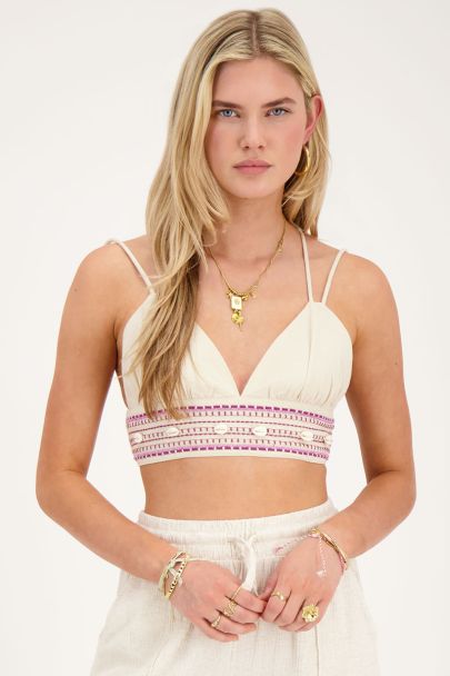 Beige linnen look bralette met schelpen