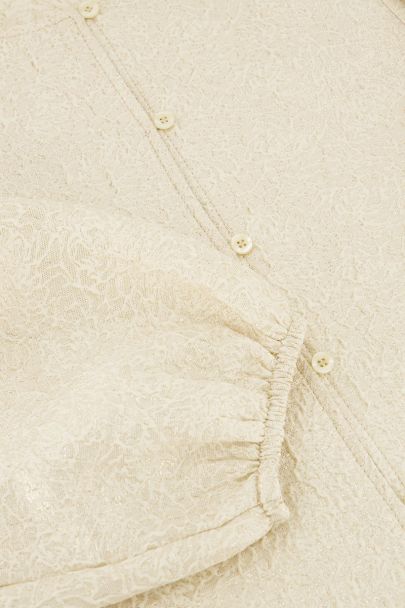 Beige shiny jacquard long sleeve top