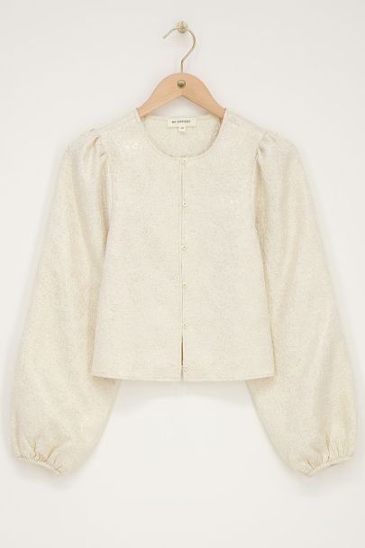Beige shiny jacquard long sleeve top