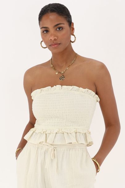 Beige strapless top with smock