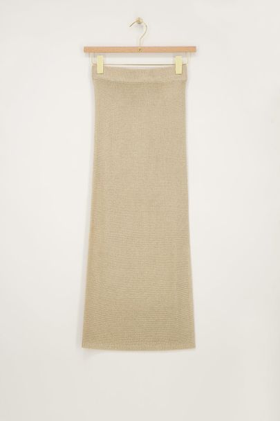 Beige lurex gebreide midi rok