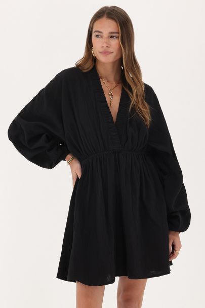 Black muslin dress with long sleeves