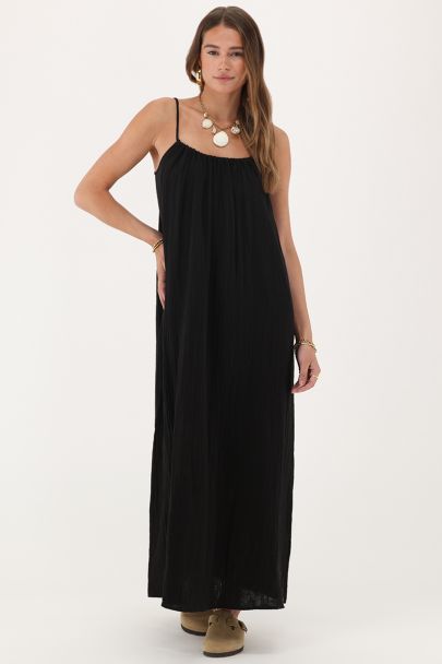 Schwarzes Musselin-Maxikleid 