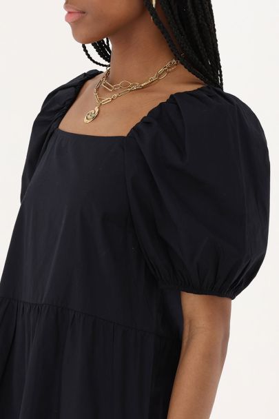Zwarte poplin jurk met ballon mouwen