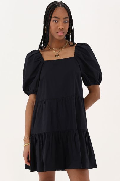 Zwarte poplin jurk met ballon mouwen