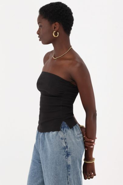 Zwarte strapless rib top