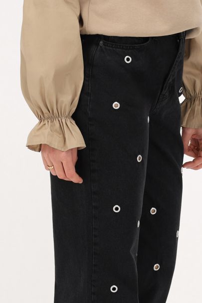 Black wide leg jeans with open studs
