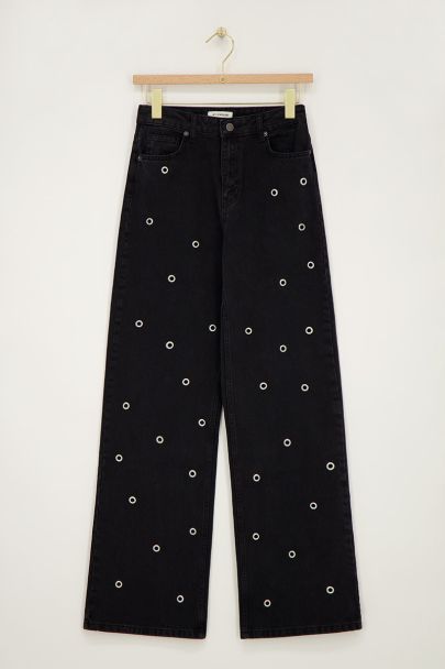 Zwarte wide leg jeans met open studs