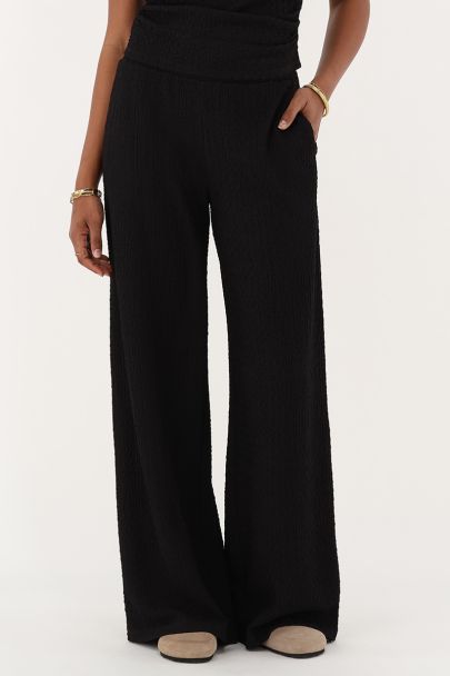 Zwarte wide leg pantalon met structuur