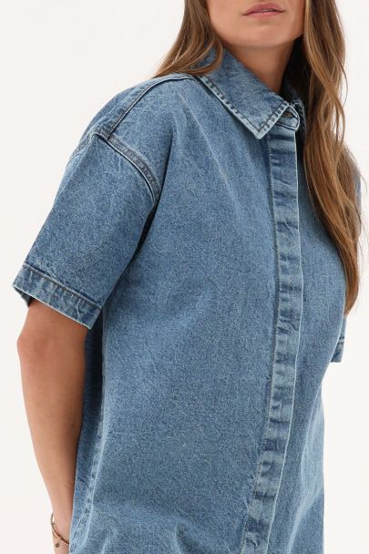 Blauwe denim look jurk met knopen