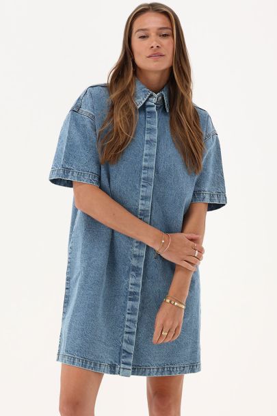 Blauwe denim look jurk met knopen