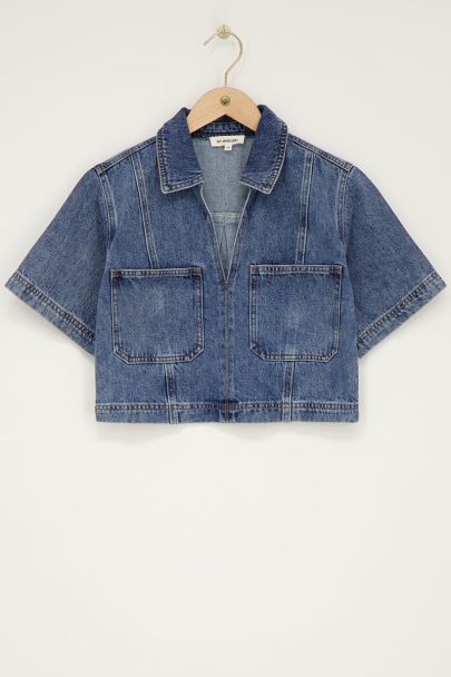Blauwe denim top met V-hals