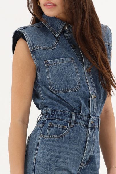 Blue sleeveless jumpsuit denim
