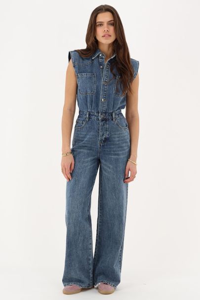 Blue sleeveless jumpsuit denim