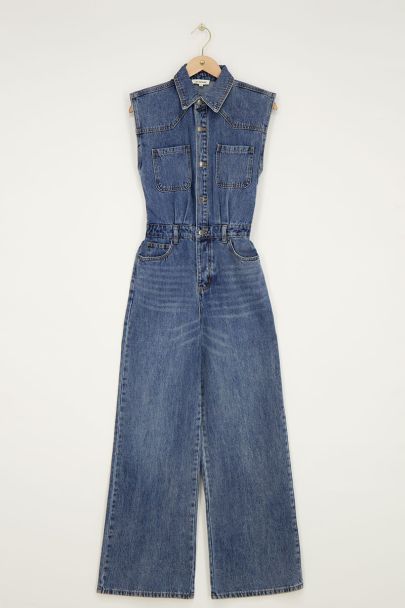 Blauer ärmelloser Jumpsuit aus Denim