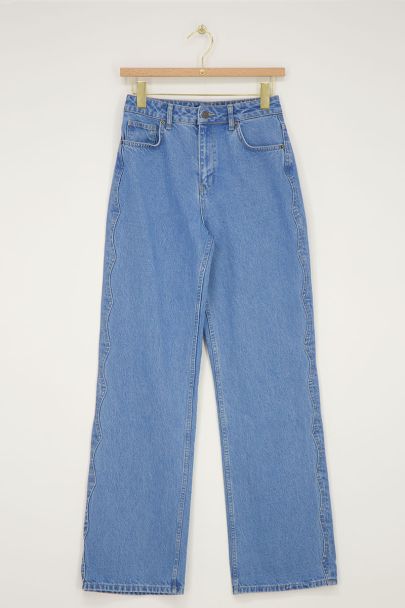 Blauwe wide leg jeans met wave