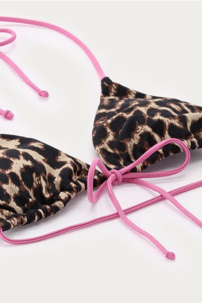 Bruine triangle bikini top met panterprint