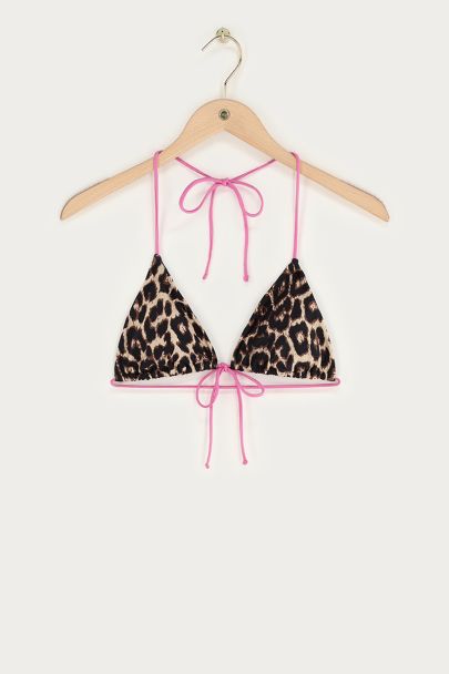 Bruine triangle bikini top met panterprint