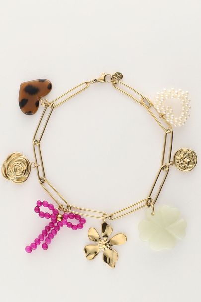 Bracelet à charms avec liens et fleurs multicolores