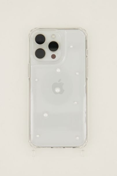 Transparent phone case with faux pearls