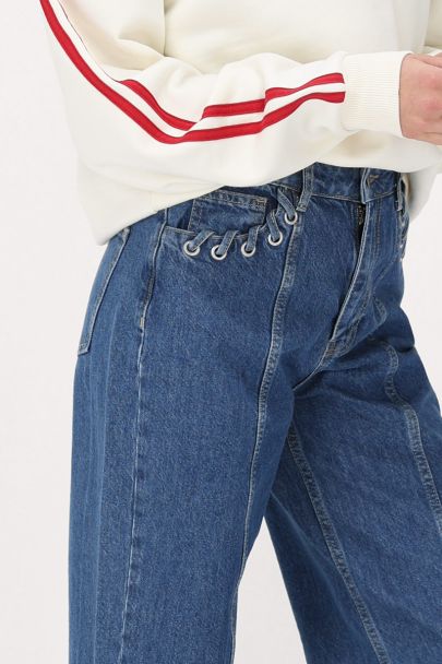 Dark blue wide leg jeans with eyelets