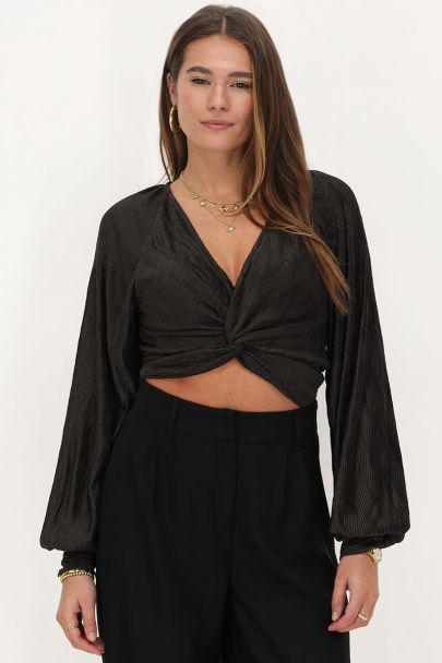 Donkergroene geplooide top met knoop