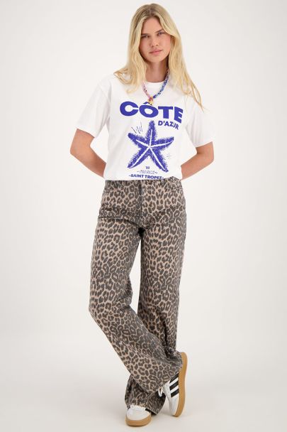 Denim jeans met panterprint