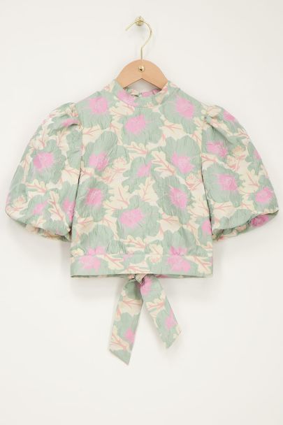 Top en jacquard vert avec dos ouvert
