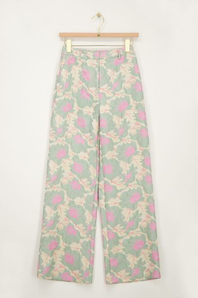 Groene jacquard wide leg pantalon