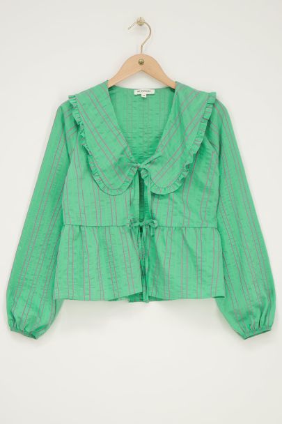 Groen gestreepte blouse met strikje
