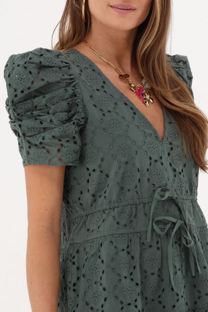 Groene wijde jurk met embroidery