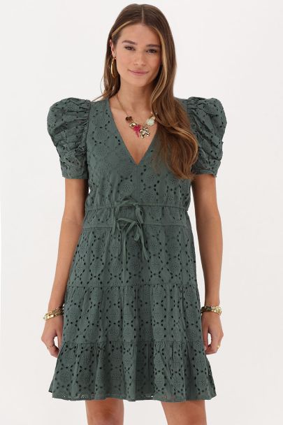 Groene wijde jurk met embroidery