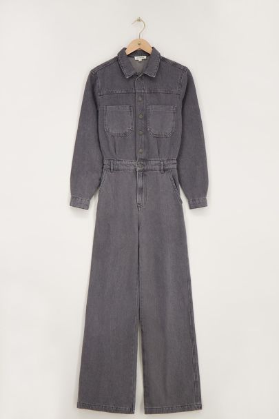 Grijze denim jumpsuit met lange mouwen