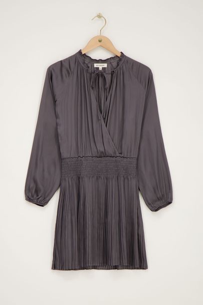 Grey pleated dress satin look