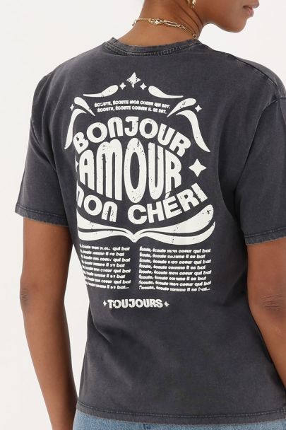 Grijs T-shirt "Bonjour mon amour cheri"