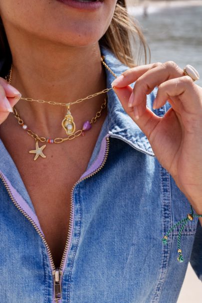Chaîne à maillons Océan avec coquillage tourelle et perle fantaisie