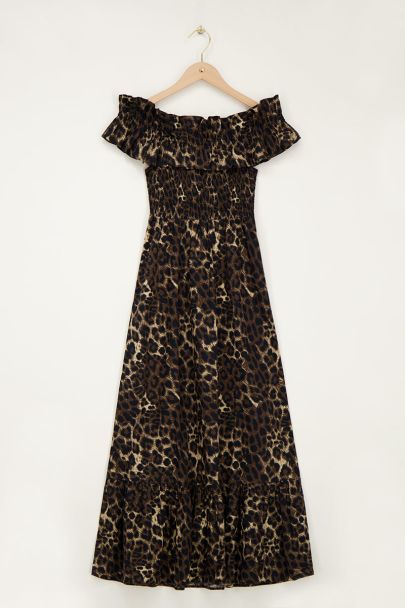 Robe longue à volants et imprimé léopard 