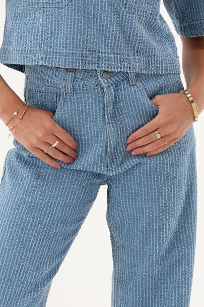 Lichtblauwe bouclé denim straight leg jeans