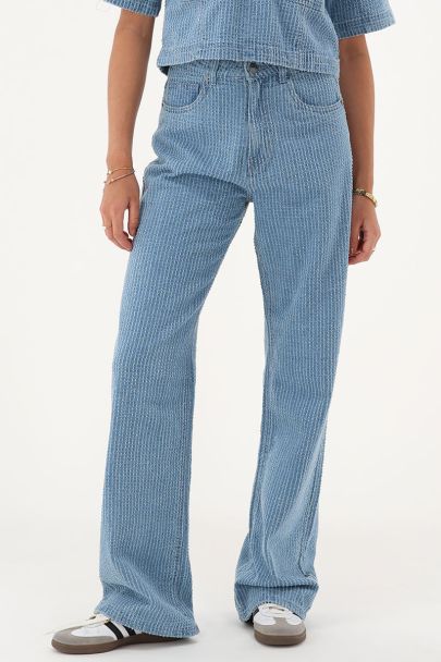 Lichtblauwe bouclé denim straight leg jeans