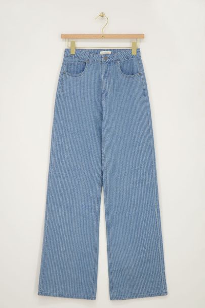 Lichtblauwe bouclé denim straight leg jeans