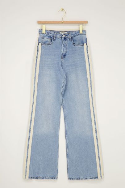 Light blue wide leg jeans with side stripe