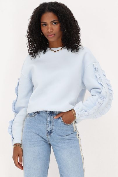 Lichtblauw geweven sweater met ruffle
