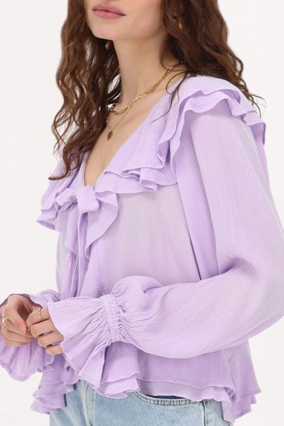 Lilac ruffle blouse with bow