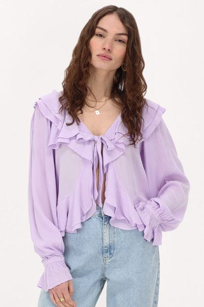 Lilac ruffle blouse with bow