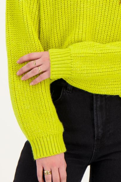 Pull oversize en maille vert citron avec col montant